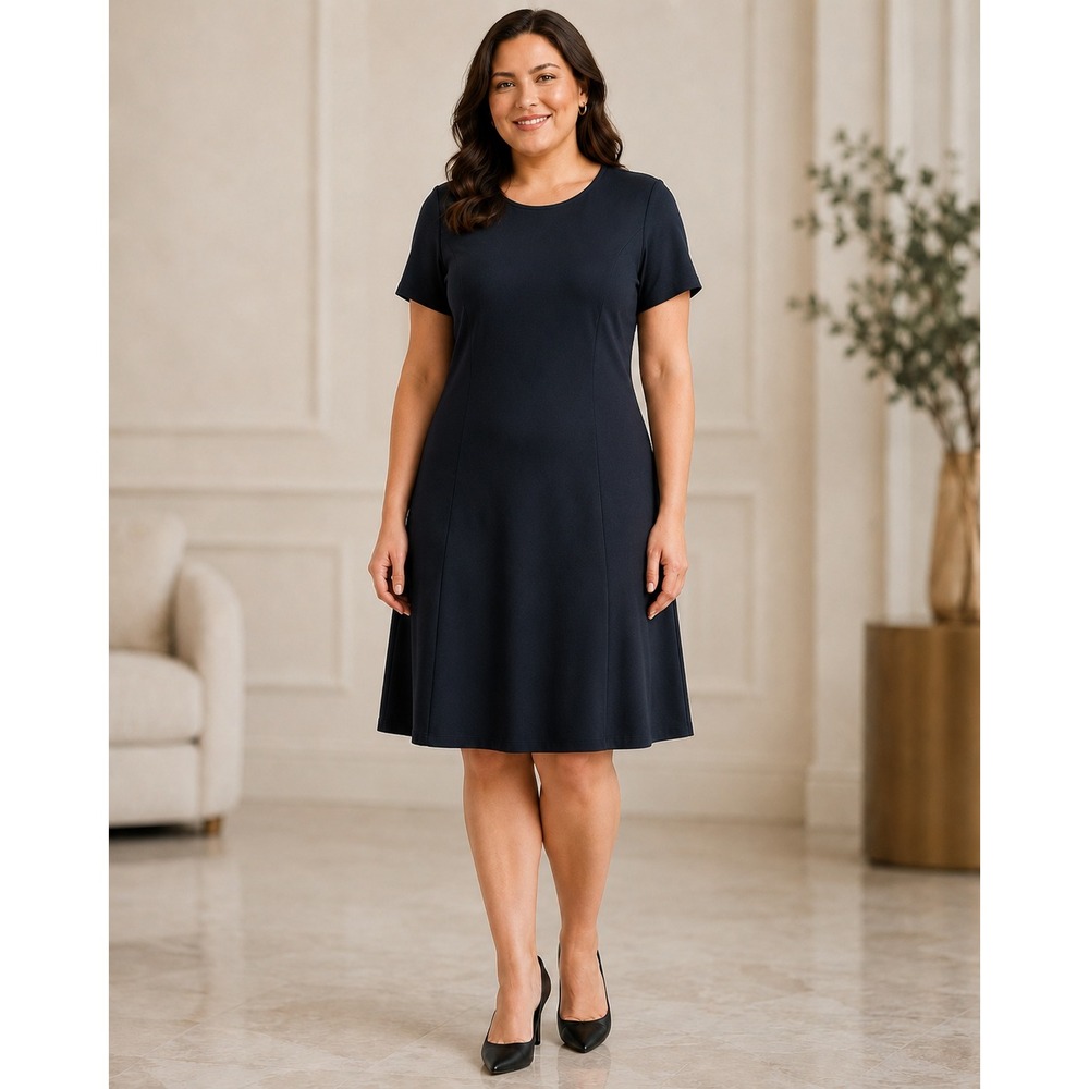 LORD & TAYLOR Black Midi Jersey Knit Dress Size 1X Business Classic Timeless
